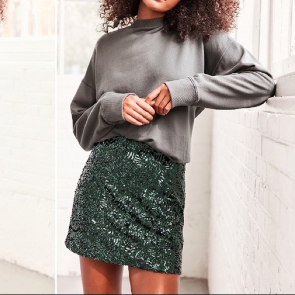 Dark green sequined mini skirt
